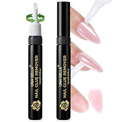 UNA GELLA No Mess Nail Glue Remover for Press On Nails 10ml 2Pcs, Acetone Free Multi-functional Fake Nail Remover with Built-in Pry Tip, Quick Adhesive Debonder for False Tips