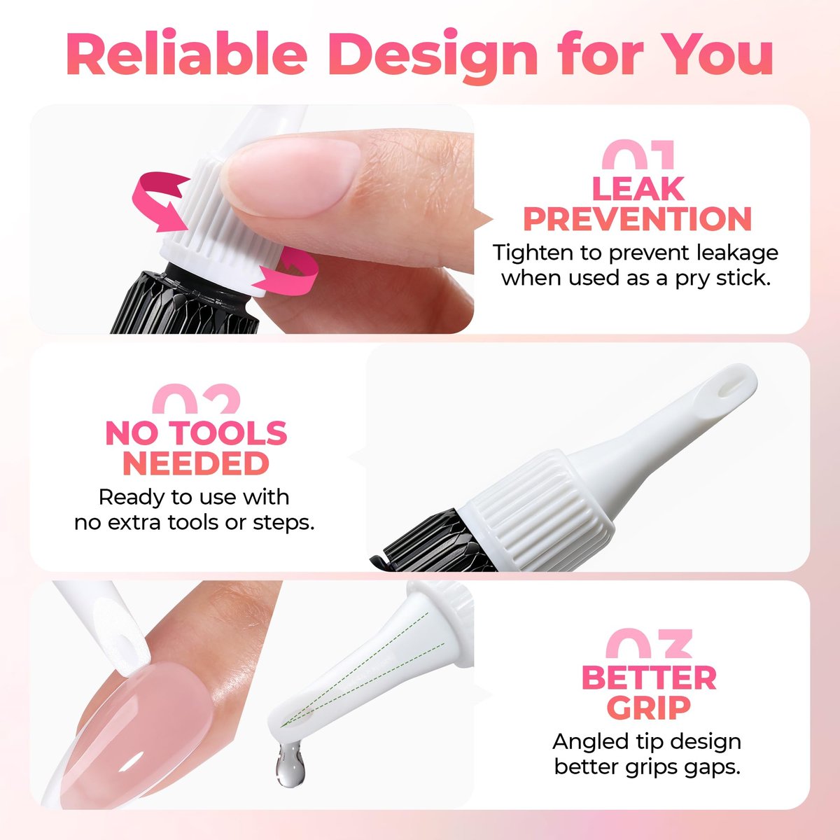 UNA GELLA No Mess Nail Glue Remover for Press On Nails 10ml 2Pcs, Acetone Free Multi-functional Fake Nail Remover with Built-in Pry Tip, Quick Adhesive Debonder for False Tips - görsel 6