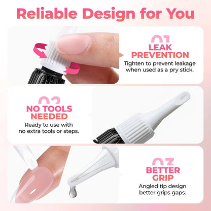 UNA GELLA No Mess Nail Glue Remover for Press On Nails 10ml 2Pcs, Acetone Free Multi-functional Fake Nail Remover with Built-in Pry Tip, Quick Adhesive Debonder for False Tips