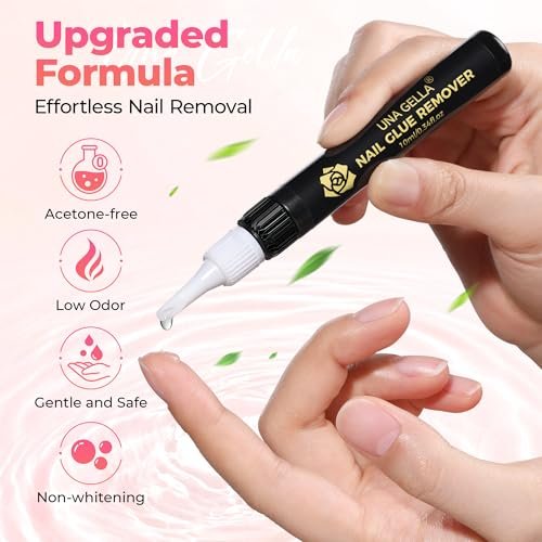 UNA GELLA No Mess Nail Glue Remover for Press On Nails 10ml 2Pcs, Acetone Free Multi-functional Fake Nail Remover with Built-in Pry Tip, Quick Adhesive Debonder for False Tips - görsel 9