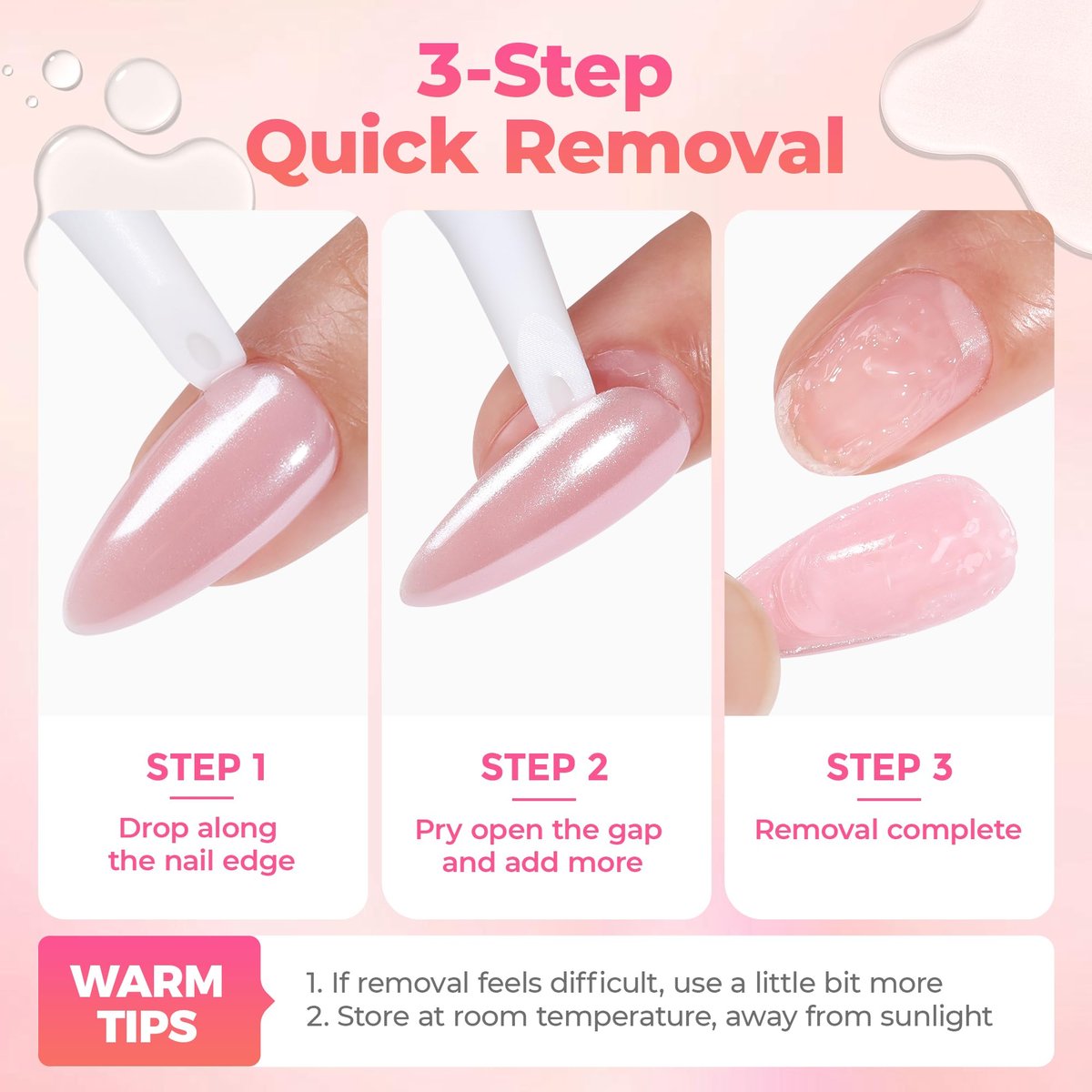 UNA GELLA No Mess Nail Glue Remover for Press On Nails 10ml 2Pcs, Acetone Free Multi-functional Fake Nail Remover with Built-in Pry Tip, Quick Adhesive Debonder for False Tips - görsel 14