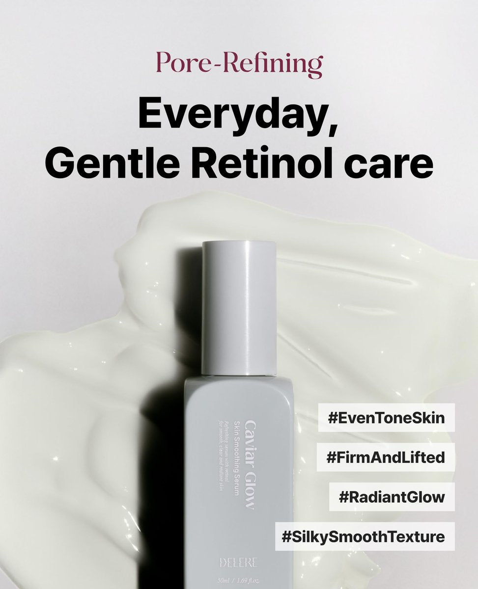 Delere Caviar Glow Smoothing Serum with Caviar Collagen, Niacinamide & Retinol – Korean Glass Skin Serum, 1.7 oz Avelisse