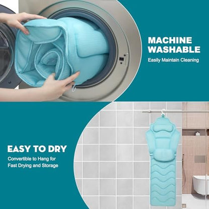 Idle Hippo Extra Long 61'' Full Body Bath Pillow for Bathtub - Ergonomic 4D Air Mesh Tub Pillow with Head, Neck & Lumbar Support, Non-Slip Suction Cups (Lake Blue) Avelisse