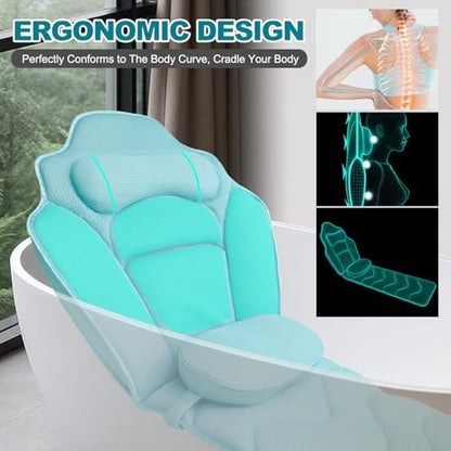 Idle Hippo Extra Long 61'' Full Body Bath Pillow for Bathtub - Ergonomic 4D Air Mesh Tub Pillow with Head, Neck & Lumbar Support, Non-Slip Suction Cups (Lake Blue) Avelisse