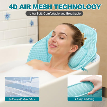 Idle Hippo Extra Long 61'' Full Body Bath Pillow for Bathtub - Ergonomic 4D Air Mesh Tub Pillow with Head, Neck & Lumbar Support, Non-Slip Suction Cups (Lake Blue) Avelisse