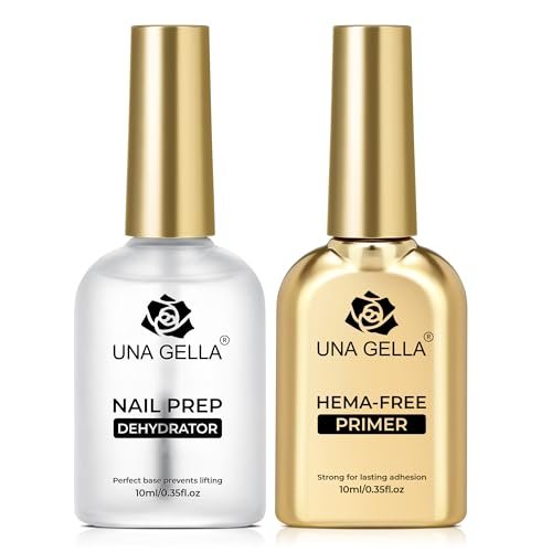 UNA GELLA Nail Dehydrator and Primer Set - Leak-Proof Glass Bottle Nail Prep for Acrylic Nails and Gel Polish, HEMA-Free Acid-Free Air Dry Manicure Supplies (2x10ml) - görsel 2