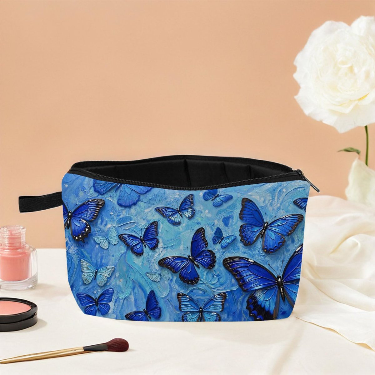 MoCaliduccious 3D Blue Butterfly Cosmetic Bag - Small Travel Toiletry Organizer Zipper Pouch for Women - görsel 9