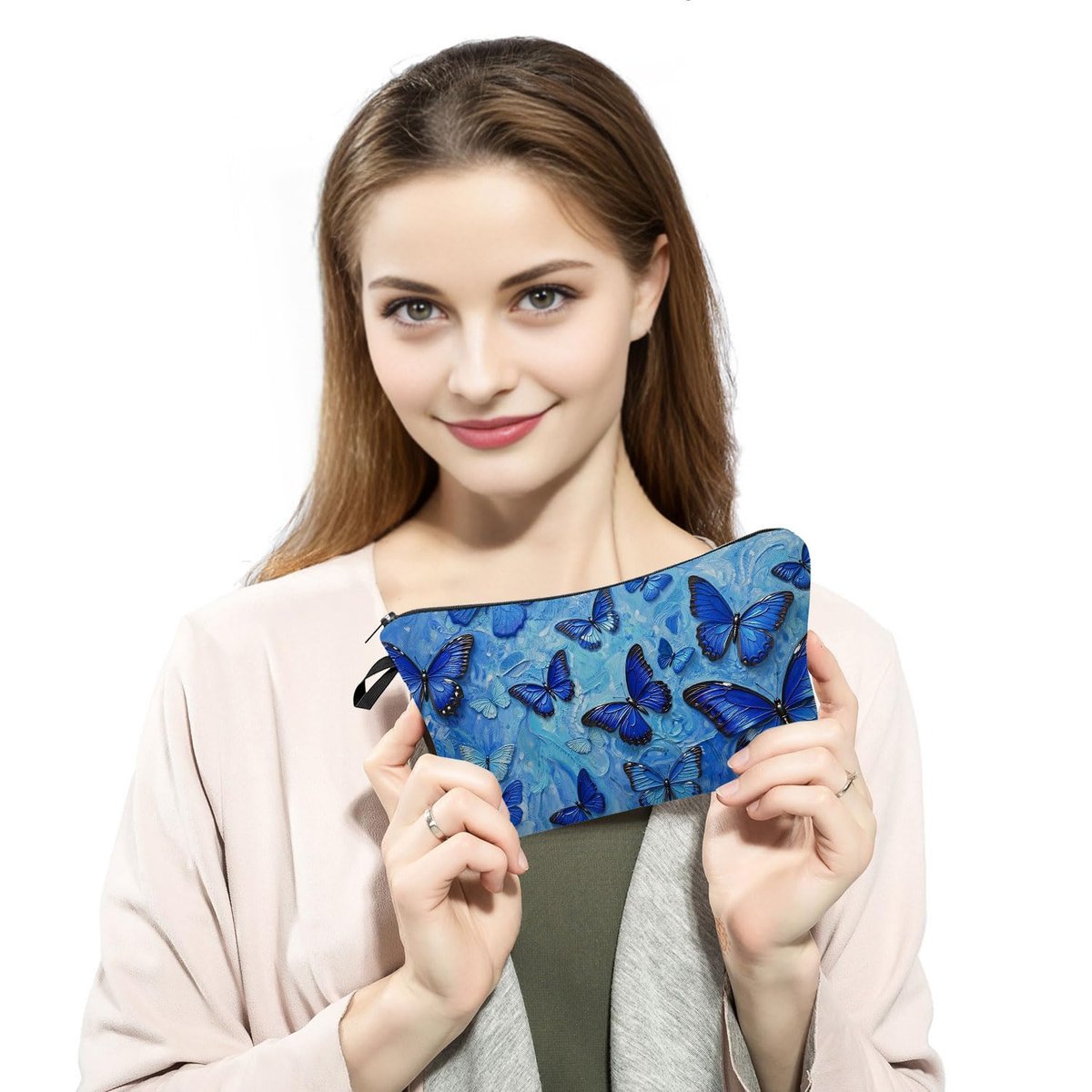 MoCaliduccious 3D Blue Butterfly Cosmetic Bag - Small Travel Toiletry Organizer Zipper Pouch for Women - görsel 7