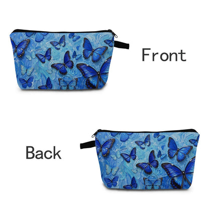 MoCaliduccious 3D Blue Butterfly Cosmetic Bag - Small Travel Toiletry Organizer Zipper Pouch for Women