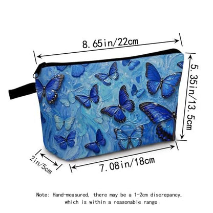 MoCaliduccious 3D Blue Butterfly Cosmetic Bag - Small Travel Toiletry Organizer Zipper Pouch for Women