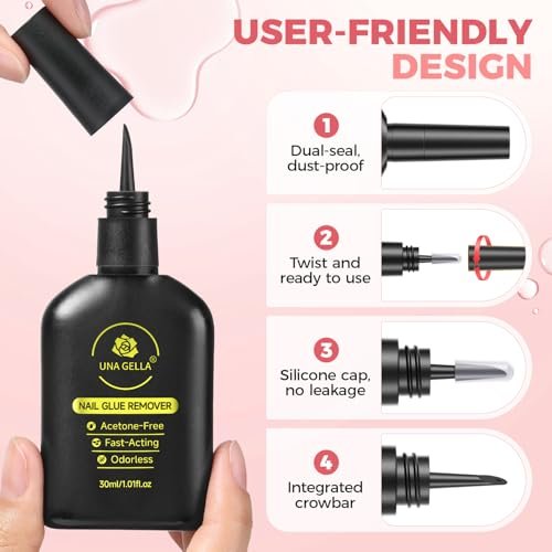 UNA GELLA Press On Nail Glue Remover with Built-in Crowbar - 30ml Acetone-Free Gentle Soak Off for Nail Tips & Adhesive Glue - Easy Home DIY Nail Art Remover - görsel 10