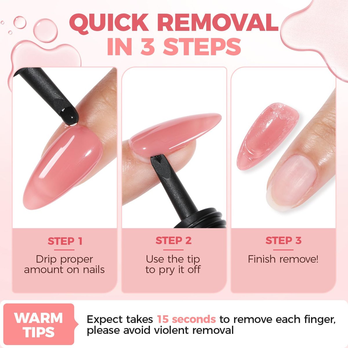 UNA GELLA Press On Nail Glue Remover with Built-in Crowbar - 30ml Acetone-Free Gentle Soak Off for Nail Tips & Adhesive Glue - Easy Home DIY Nail Art Remover - görsel 13