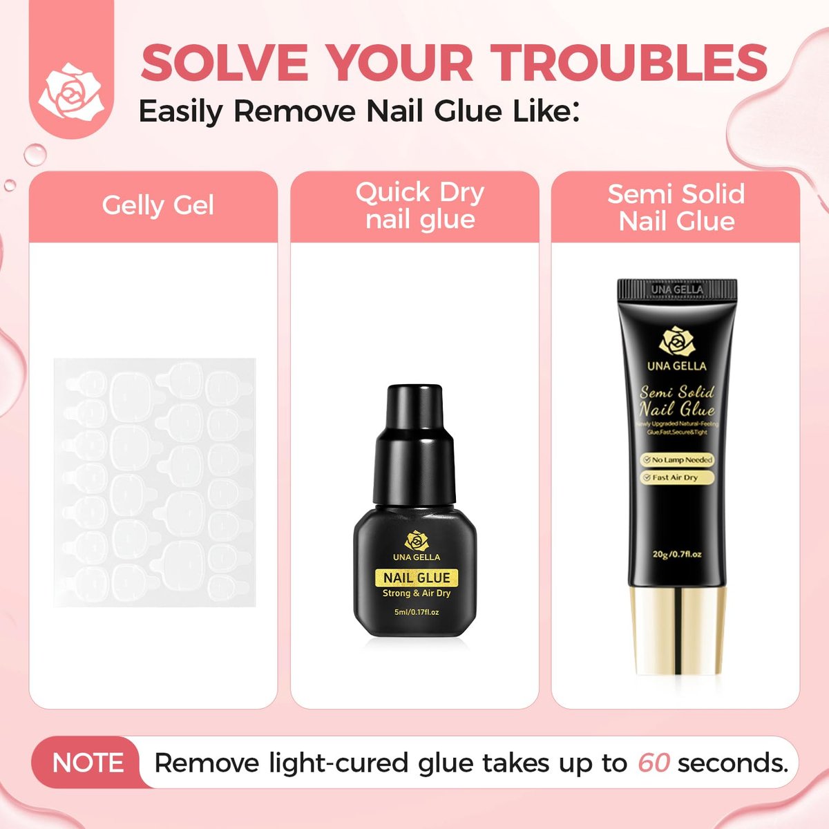 UNA GELLA Press On Nail Glue Remover with Built-in Crowbar - 30ml Acetone-Free Gentle Soak Off for Nail Tips & Adhesive Glue - Easy Home DIY Nail Art Remover - görsel 5