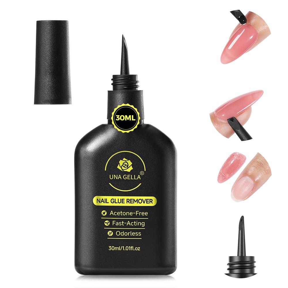 UNA GELLA Press On Nail Glue Remover with Built-in Crowbar - 30ml Acetone-Free Gentle Soak Off for Nail Tips & Adhesive Glue - Easy Home DIY Nail Art Remover - görsel 1