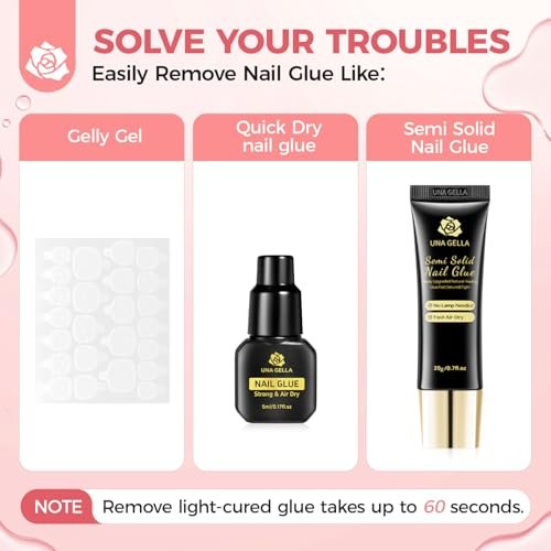 UNA GELLA Press On Nail Glue Remover with Built-in Crowbar - 30ml Acetone-Free Gentle Soak Off for Nail Tips & Adhesive Glue - Easy Home DIY Nail Art Remover - görsel 6