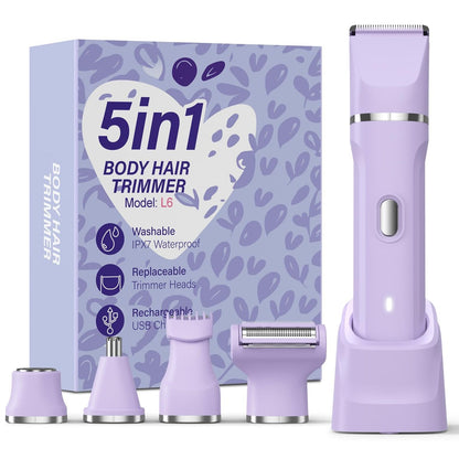 HOHOLE 5-in-1 Bikini Trimmer for Women – IPX7 Waterproof Electric Shaver, Cordless Body Hair Trimmer, Ceramic Blade (Purple) Avelisse