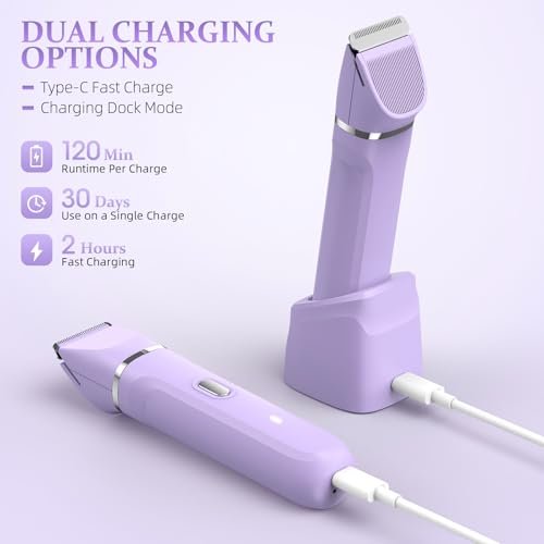 HOHOLE 5-in-1 Bikini Trimmer for Women – IPX7 Waterproof Electric Shaver, Cordless Body Hair Trimmer, Ceramic Blade (Purple) Avelisse