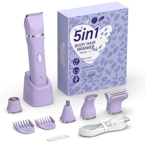 HOHOLE 5-in-1 Bikini Trimmer for Women – IPX7 Waterproof Electric Shaver, Cordless Body Hair Trimmer, Ceramic Blade (Purple) Avelisse