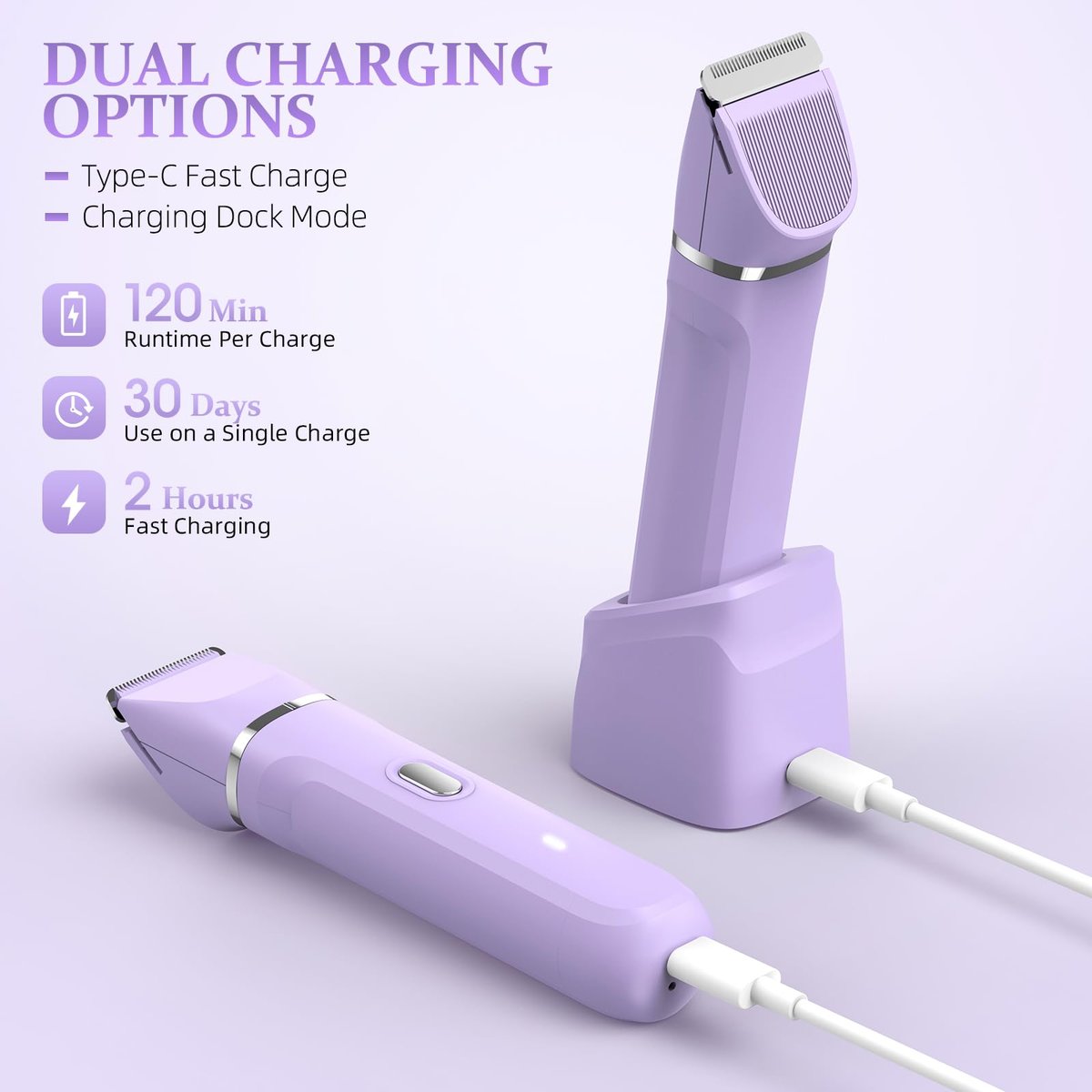 HOHOLE 5-in-1 Bikini Trimmer for Women – IPX7 Waterproof Electric Shaver, Cordless Body Hair Trimmer, Ceramic Blade (Purple) Avelisse