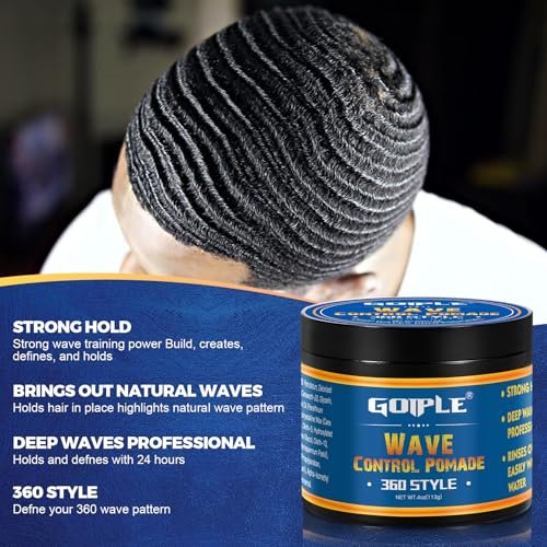 Curved 360 Wave Brush for Black Men - Medium Hard Palm Brush with Natural Boar Bristle & Wood Handle, Strong Hold Wave Pomade for Creating 360 Layer Hair Waves Avelisse