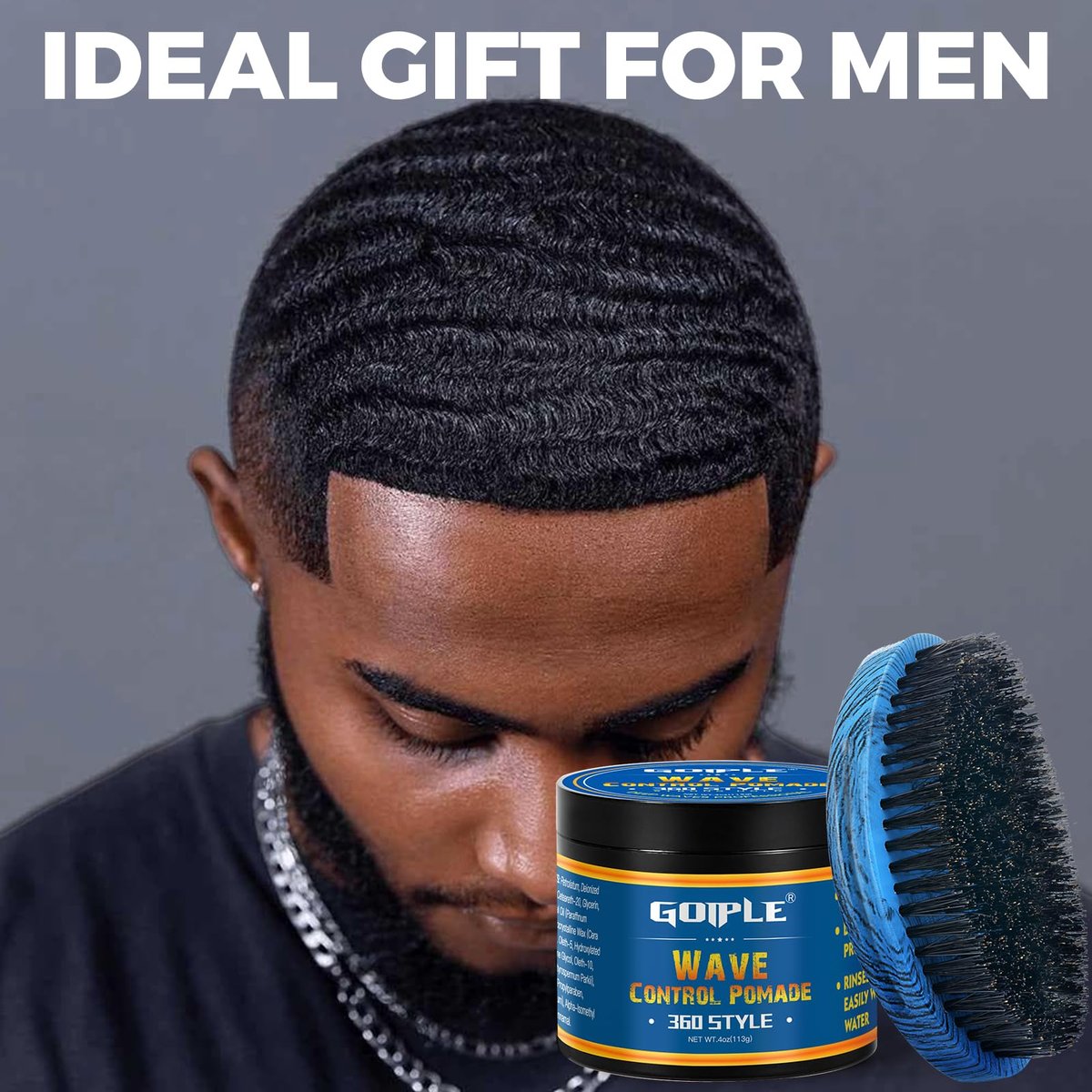 Curved 360 Wave Brush for Black Men - Medium Hard Palm Brush with Natural Boar Bristle & Wood Handle, Strong Hold Wave Pomade for Creating 360 Layer Hair Waves Avelisse