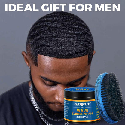 Curved 360 Wave Brush for Black Men - Medium Hard Palm Brush with Natural Boar Bristle & Wood Handle, Strong Hold Wave Pomade for Creating 360 Layer Hair Waves Avelisse