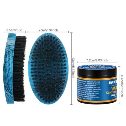 Curved 360 Wave Brush for Black Men - Medium Hard Palm Brush with Natural Boar Bristle & Wood Handle, Strong Hold Wave Pomade for Creating 360 Layer Hair Waves Avelisse