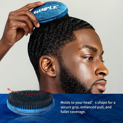 Curved 360 Wave Brush for Black Men - Medium Hard Palm Brush with Natural Boar Bristle & Wood Handle, Strong Hold Wave Pomade for Creating 360 Layer Hair Waves Avelisse