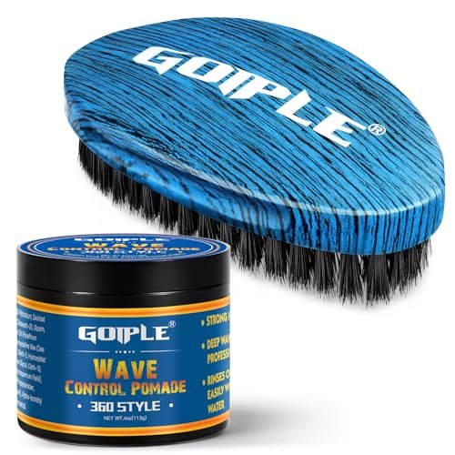Curved 360 Wave Brush for Black Men - Medium Hard Palm Brush with Natural Boar Bristle & Wood Handle, Strong Hold Wave Pomade for Creating 360 Layer Hair Waves Avelisse