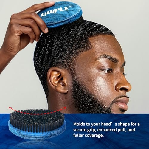 Curved 360 Wave Brush for Black Men - Medium Hard Palm Brush with Natural Boar Bristle & Wood Handle, Strong Hold Wave Pomade for Creating 360 Layer Hair Waves Avelisse