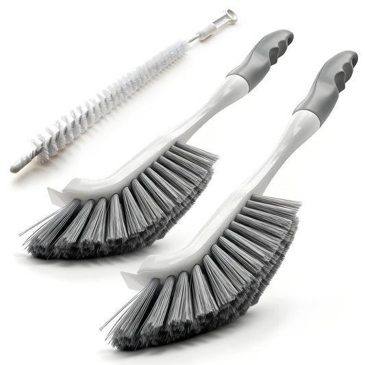 3 Pack Scrub Brush Set - Hard Bristle Cleaning Brushes for Bathroom, Sink, Corner, Stove, Tile Grout & Tight Spaces Avelisse