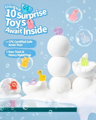 BloomFizzy Soothing Vapor Bath Bombs for Kids with Surprise Toys Inside, Eucalyptus & Lavender Essential Oils, Dye-Free Aromatherapy Bath Fizzies, 10 Pack Avelisse