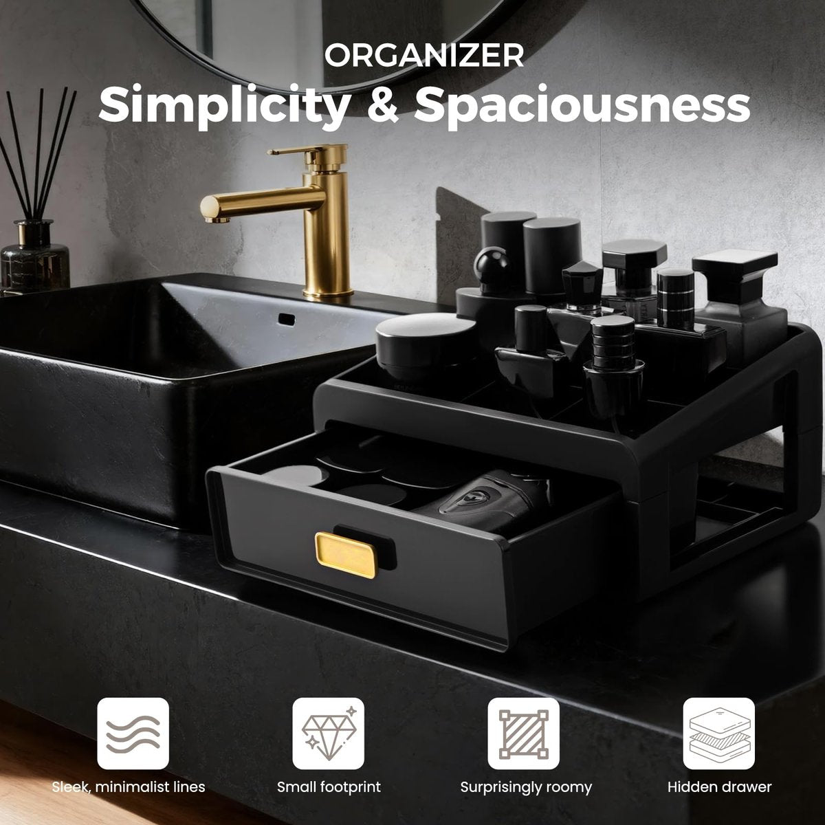 UJQSUN Black Cologne Organizer for Men - Perfume Tray & Dresser Organizer, Bathroom Countertop Storage, Under Sink Organizer, Colognes Stand - görsel 7