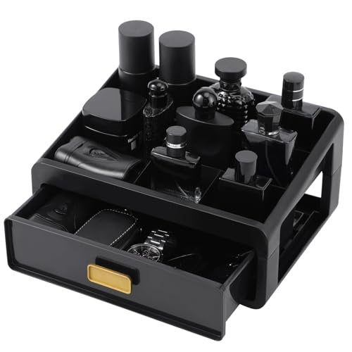 UJQSUN Black Cologne Organizer for Men - Perfume Tray & Dresser Organizer, Bathroom Countertop Storage, Under Sink Organizer, Colognes Stand - görsel 2