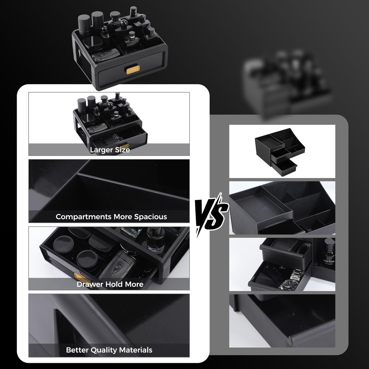 UJQSUN Black Cologne Organizer for Men - Perfume Tray & Dresser Organizer, Bathroom Countertop Storage, Under Sink Organizer, Colognes Stand - görsel 9