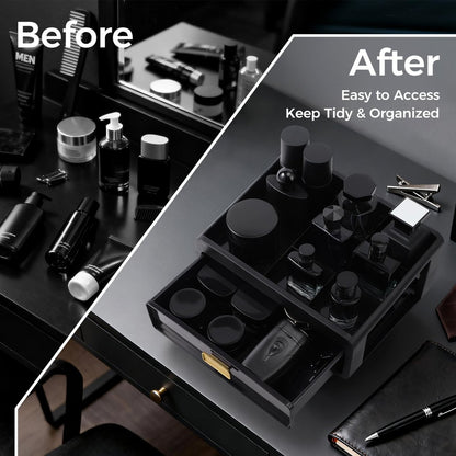 UJQSUN Black Cologne Organizer for Men - Perfume Tray & Dresser Organizer, Bathroom Countertop Storage, Under Sink Organizer, Colognes Stand