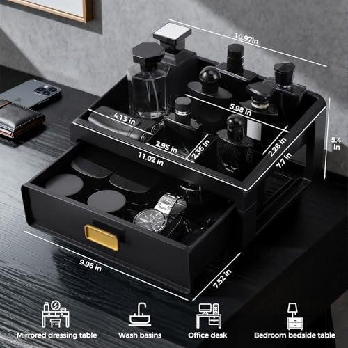 UJQSUN Black Cologne Organizer for Men - Perfume Tray & Dresser Organizer, Bathroom Countertop Storage, Under Sink Organizer, Colognes Stand - görsel 4