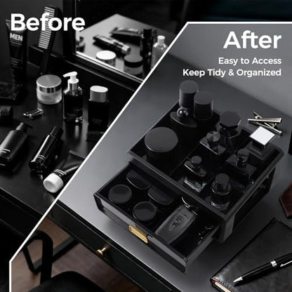 UJQSUN Black Cologne Organizer for Men - Perfume Tray & Dresser Organizer, Bathroom Countertop Storage, Under Sink Organizer, Colognes Stand