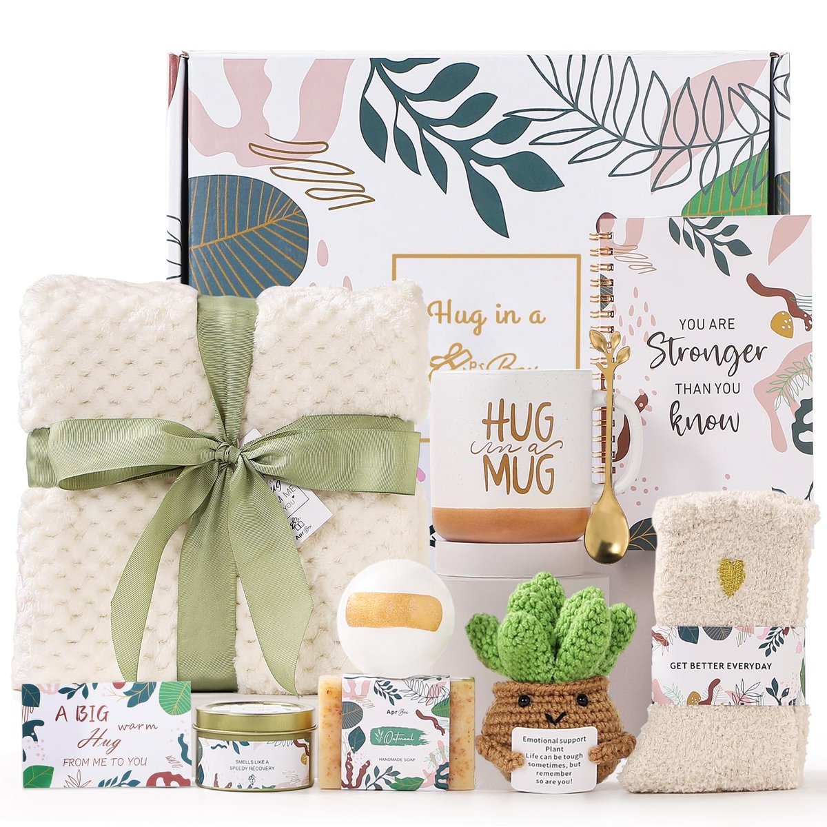 Get Well Soon Self Care Gift Basket for Women - Inspirational Thinking of You Gift Set, Relaxation Feel Better Hug in a Box, Chemo Care Package for Mom, Friend, Sister, Wife Avelisse