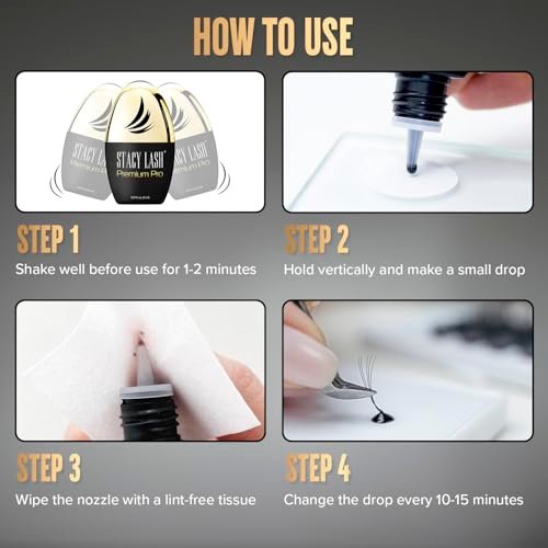 STACY LASH Premium Pro Eyelash Extension Glue – Extra Strong Black Adhesive, 0.3 Sec Drying, 7 Week Retention (0.17 fl oz/5ml) Avelisse