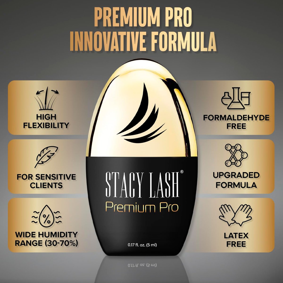 STACY LASH Premium Pro Eyelash Extension Glue – Extra Strong Black Adhesive, 0.3 Sec Drying, 7 Week Retention (0.17 fl oz/5ml) Avelisse