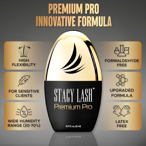 STACY LASH Premium Pro Eyelash Extension Glue – Extra Strong Black Adhesive, 0.3 Sec Drying, 7 Week Retention (0.17 fl oz/5ml) Avelisse