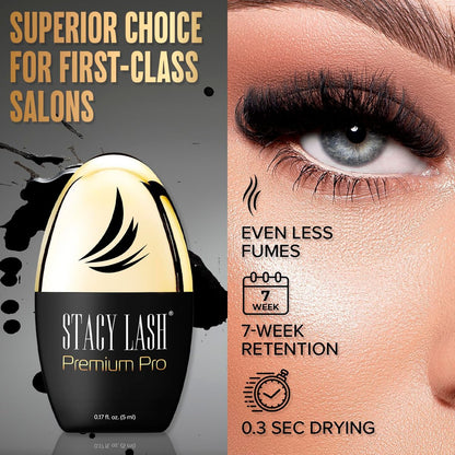 STACY LASH Premium Pro Eyelash Extension Glue – Extra Strong Black Adhesive, 0.3 Sec Drying, 7 Week Retention (0.17 fl oz/5ml) Avelisse