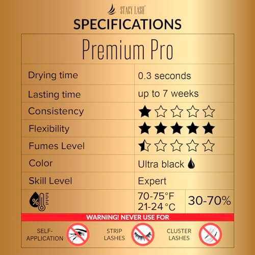 STACY LASH Premium Pro Eyelash Extension Glue – Extra Strong Black Adhesive, 0.3 Sec Drying, 7 Week Retention (0.17 fl oz/5ml) Avelisse