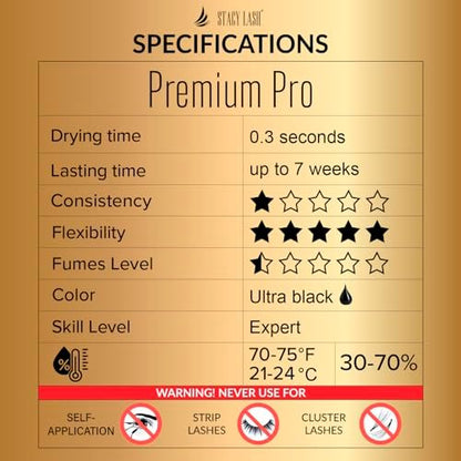 STACY LASH Premium Pro Eyelash Extension Glue – Extra Strong Black Adhesive, 0.3 Sec Drying, 7 Week Retention (0.17 fl oz/5ml) Avelisse