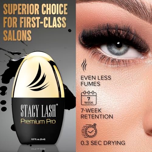 STACY LASH Premium Pro Eyelash Extension Glue – Extra Strong Black Adhesive, 0.3 Sec Drying, 7 Week Retention (0.17 fl oz/5ml) Avelisse