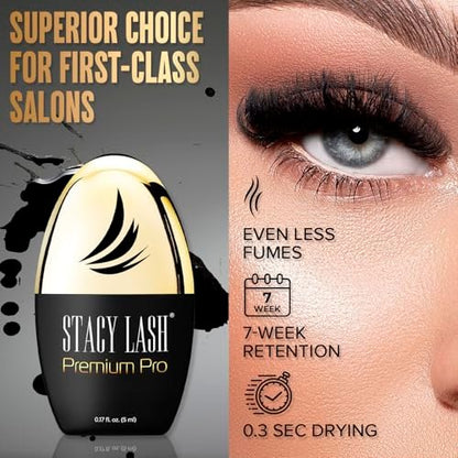 STACY LASH Premium Pro Eyelash Extension Glue – Extra Strong Black Adhesive, 0.3 Sec Drying, 7 Week Retention (0.17 fl oz/5ml) Avelisse