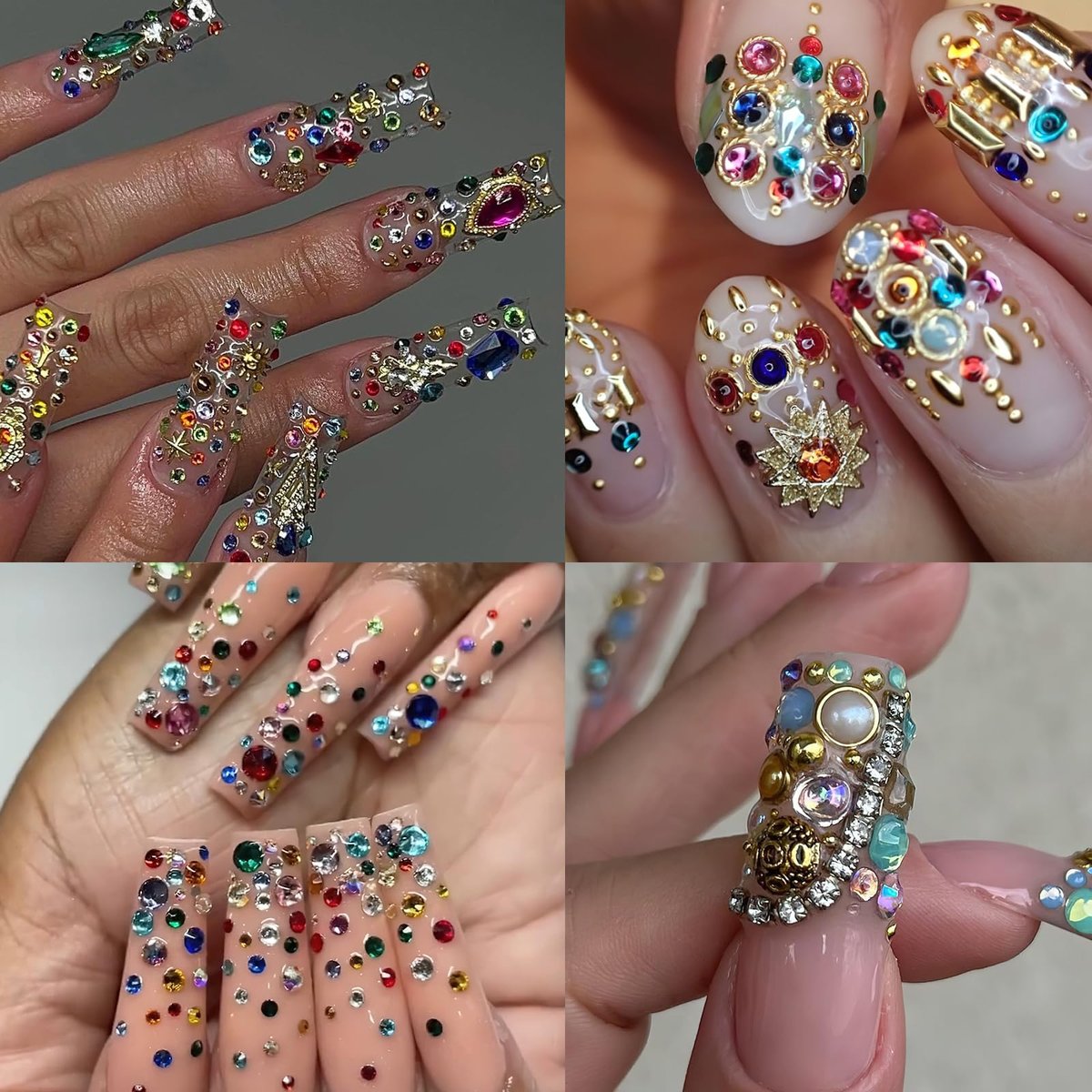 Jremg Luxury 3D Nail Charms - Multicolored Mixed Shape Flat-Back Rhinestones for DIY Nail Art & Crafts, 12 Grids - görsel 7