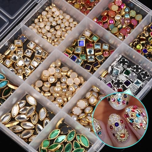 Jremg Luxury 3D Nail Charms - Multicolored Mixed Shape Flat-Back Rhinestones for DIY Nail Art & Crafts, 12 Grids - görsel 4