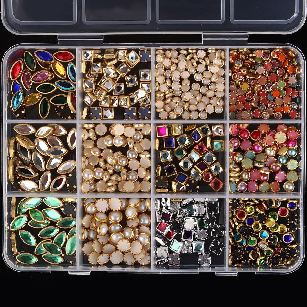 Jremg Luxury 3D Nail Charms - Multicolored Mixed Shape Flat-Back Rhinestones for DIY Nail Art & Crafts, 12 Grids - görsel 5